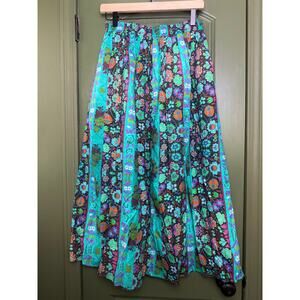 NWT Ro's Garden Jimena Midi Cotton Boho Floral Artsy Skirt Yeshi Aqua Teal XS